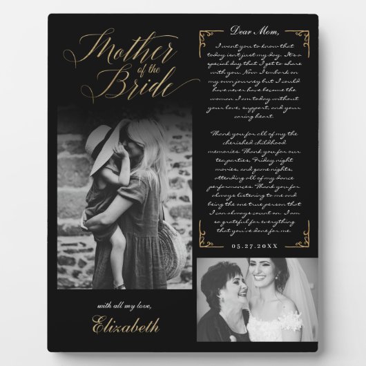 Moeder van de bruid Black Foto's Wedding Keepsake Fotoplaat (Voorkant)