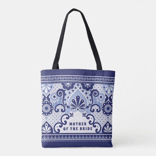 Moeder van de bruid Blauw & Wit Mexicaans tegelmot Tote Bag (Achterkant)
