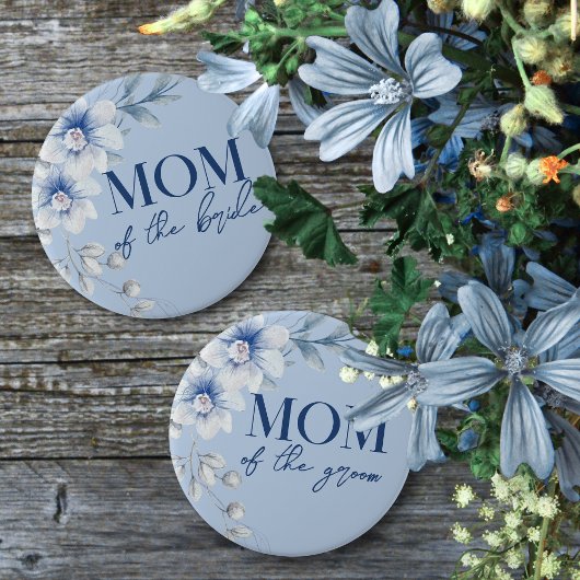 Moeder van de bruid blauwe bloem bruiloft button