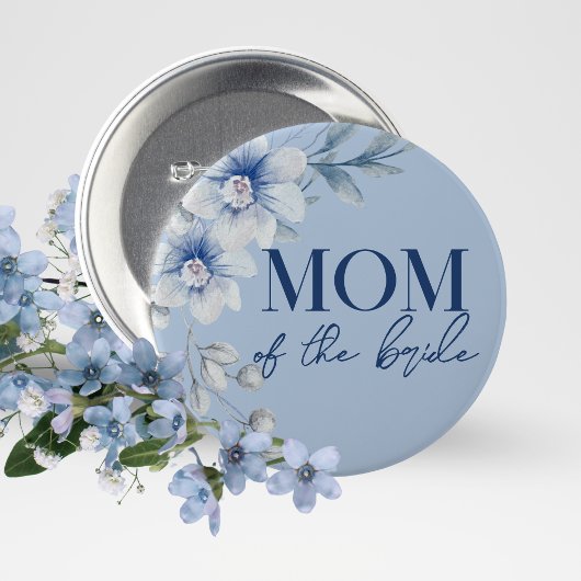 Moeder van de bruid blauwe bloem bruiloft button