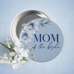 Moeder van de bruid blauwe bloem bruiloft button