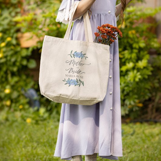 Moeder van de bruid Blauwe Bloemen Gepersonaliseer Grote Tote Bag