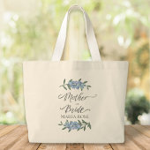 Moeder van de bruid Blauwe Bloemen Gepersonaliseer Grote Tote Bag