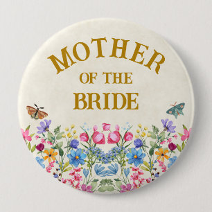 Moeder van de bruid bloem vlinder bruidsfeest ronde button 4,0 cm