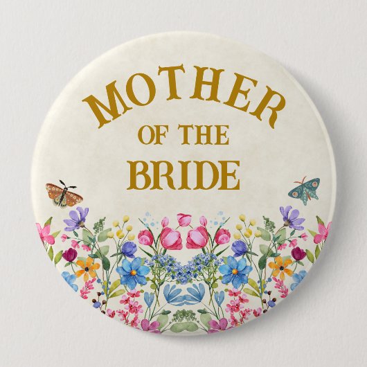 Moeder van de bruid bloem vlinder bruidsfeest ronde button 4,0 cm (Voorkant)