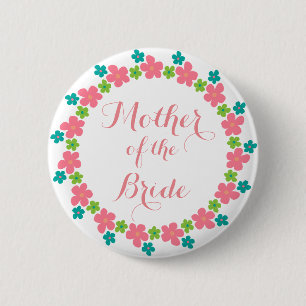 Moeder van de bruid bloemrijke kalligrafie bruilof ronde button 5,7 cm