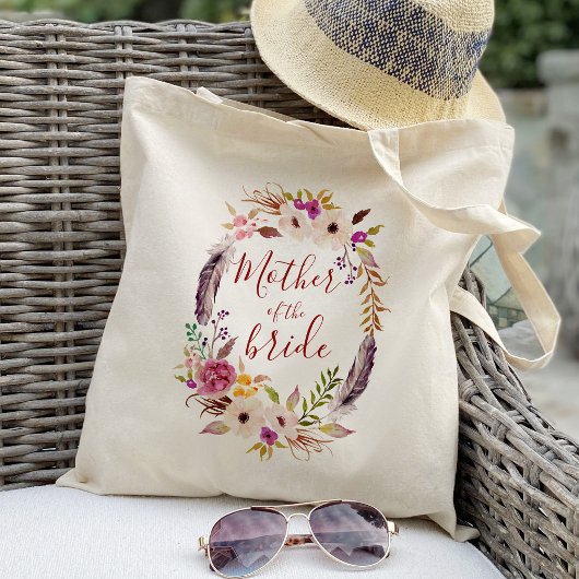 Moeder van de bruid Boho waterverf bloemenkrans Tote Bag