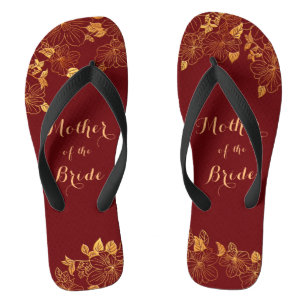 Moeder van de bruid donker burgundy & gouden bladw teenslippers