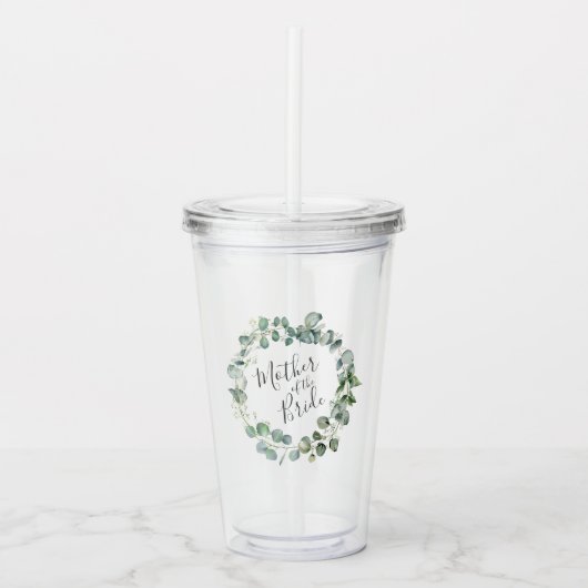 Moeder van de bruid Eucalyptus krans bruiloft Acryl Drinkbeker (Voorkant)