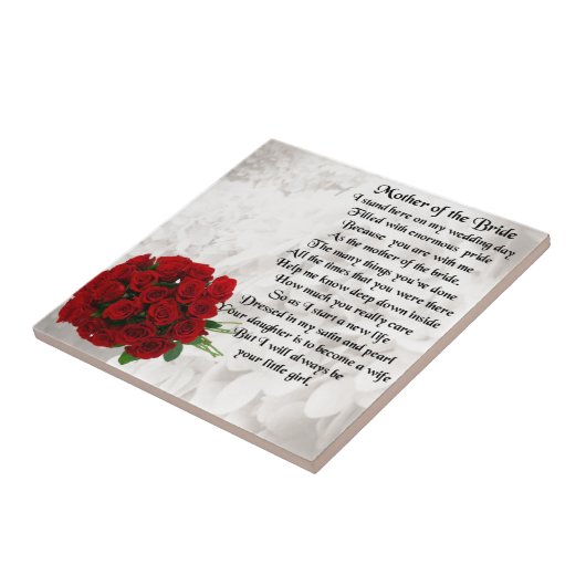 Moeder van de bruid gedicht - rode rozen tegeltje (Zijkant)