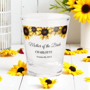 Moeder van de bruid gele zonnebloem bruiloft shot glas
