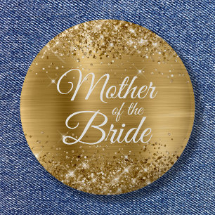 Moeder van de bruid glinsterende gouden folie ronde button 5,7 cm