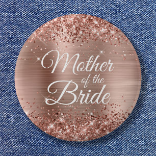 Moeder van de bruid Glitterende Roze Gouden Folie Ronde Button 5,7 Cm