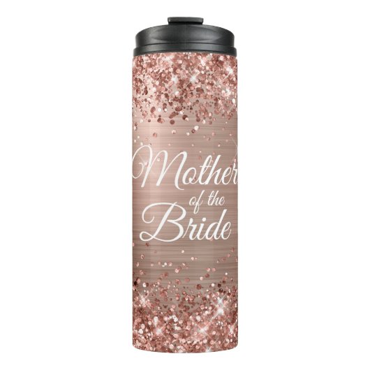 Moeder van de bruid Glitterige Roze Goud Glam Thermosbeker (Voorkant)