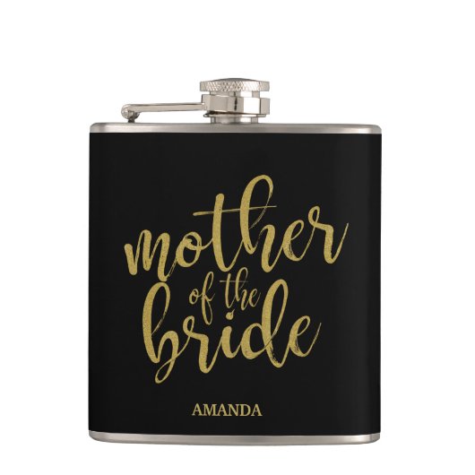 Moeder van de Bruid Gouden Glitter Bruidsdouche Heupfles (Voorkant)
