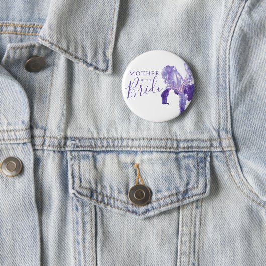 Moeder van de bruid iris paarse bruiloft ronde button 5,7 cm (In situ)