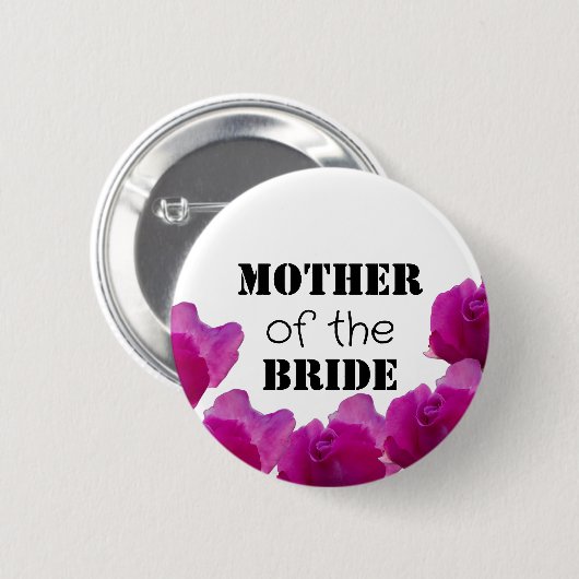 Moeder van de bruid knop met rozen ronde button 5,7 cm (Voorkant /achterkant)