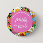 MOEDER VAN DE BRUID Lente Bloem Bruiloft Naamkaart Ronde Button 5,7 Cm (Voorkant)