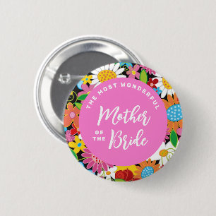MOEDER VAN DE BRUID Lente Bloem Bruiloft Naamkaart Ronde Button 5,7 Cm