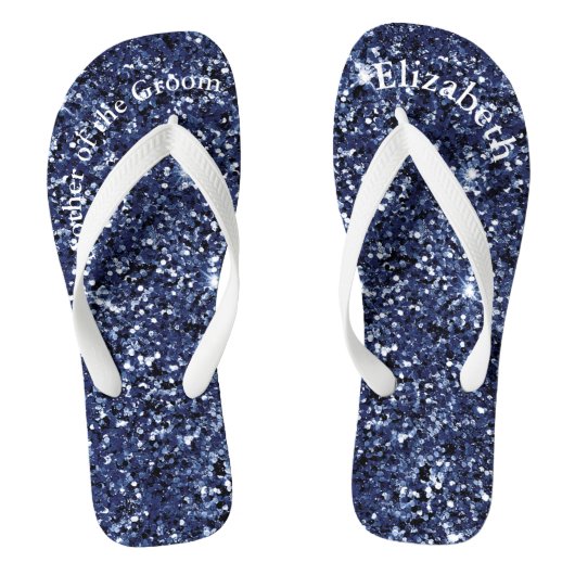 Moeder van de Bruid Monogram Glitter Navy Blauw Teenslippers (Voetbed)