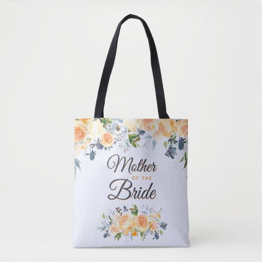 Moeder van de bruid Navy Blue Coral Peach Bloemstu Tote Bag (Voorkant)