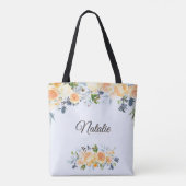 Moeder van de bruid Navy Blue Coral Peach Bloemstu Tote Bag (Achterkant)