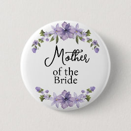 Moeder van de Bruid Paarse Bloemige Huwelijk Ronde Button 5,7 Cm