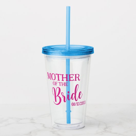 Moeder van de bruid Pink Custom Bridal Party Acryl Drinkbeker (Voorkant)