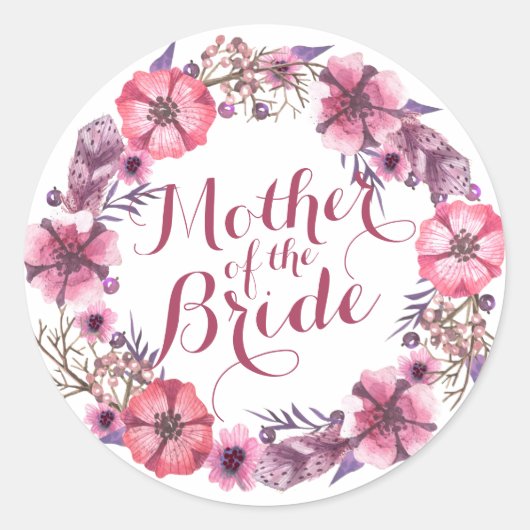 Moeder van de bruid Roze Bloemen Bruiloft Sticker (Voorkant)