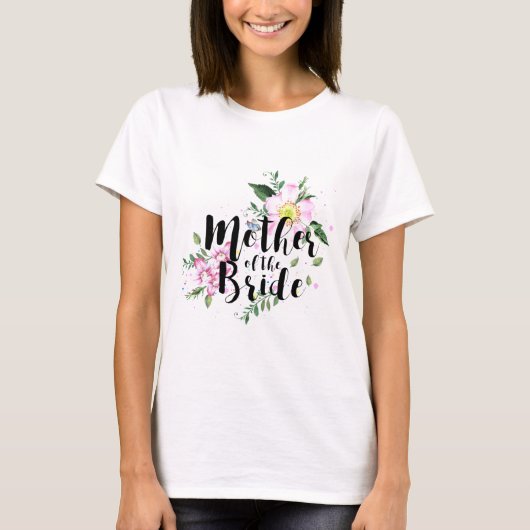 Moeder van de bruid Roze Bloemen Waterverf bruilof T-shirt (Voorkant)