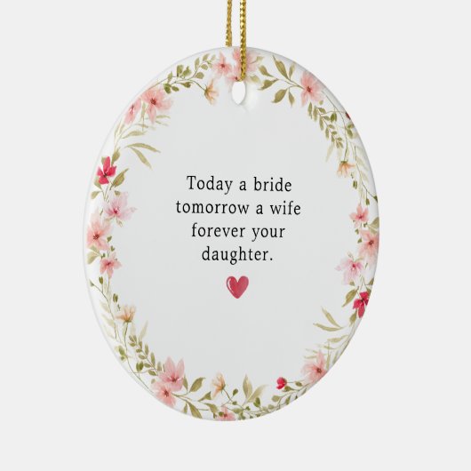 Moeder van de bruid roze bloemenkrans keramisch ornament (Rechts)