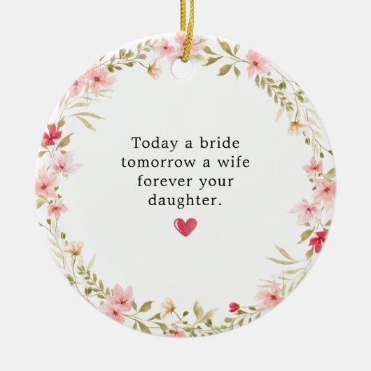 Moeder van de bruid roze bloemenkrans keramisch ornament (Voorkant)