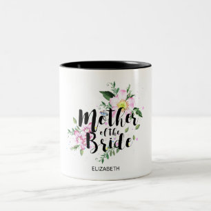 Moeder van de bruid Roze bloemige waterverf bruilo Tweekleurige Koffiemok