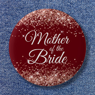 Moeder van de bruid Roze goud Glitter Burgundy Ronde Button 5,7 Cm