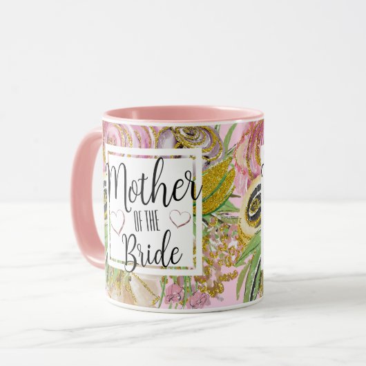 Moeder van de Bruid Roze Gouden Glitters Bloemen M Mok (Voorkant links)