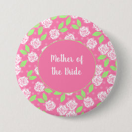 Moeder van de bruid roze groene bloem ronde button 7,6 cm