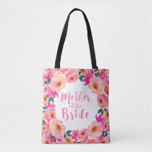 Moeder van de bruid rustic roze waterverf bloemen tote bag