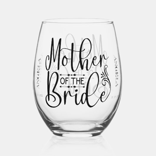 Moeder van de bruid Stromend Script Gepersonalisee Wijnglas Zonder Voet (Voorkant)