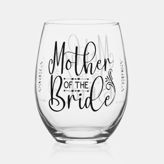 Moeder van de bruid Stromend Script Gepersonalisee Wijnglas Zonder Voet (Achterkant)