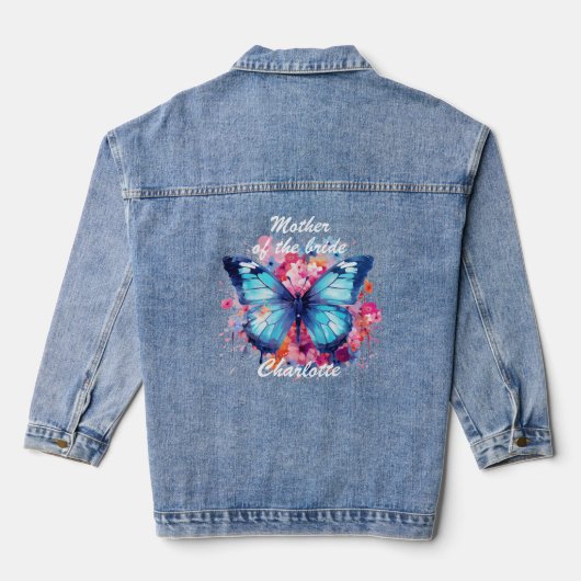 Moeder van de bruid Trouwvlinder Roze bloem Denim Jacket (Achterkant)