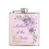 moeder van de bruid, waterverf roze goud bloem heupfles (Voorkant)