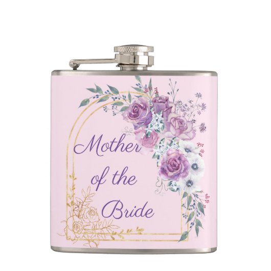 moeder van de bruid, waterverf roze goud bloem heupfles (Voorkant)