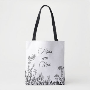 Moeder van de bruid Zwart en wit wilde bloemen   Tote Bag