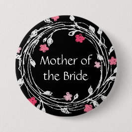 Moeder van de bruid Zwart Wit Roze Bloemenkrans Ronde Button 7,6 Cm