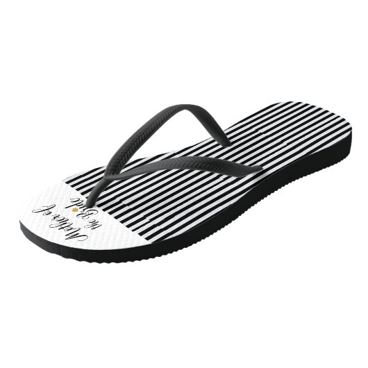 Moeder van de bruid zwarte strepen gouden bloem teenslippers (Schuin)