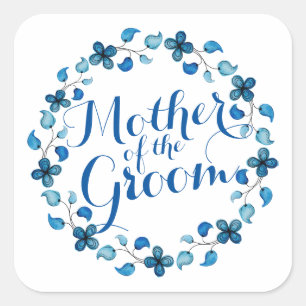 Moeder van de bruidegom Blauw Bloemen Bruiloft Sti Vierkante Sticker