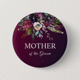 Moeder van de Bruidegom Bourgondië Bloemenboeket Ronde Button 5,7 Cm