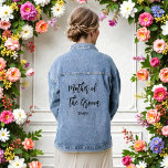 Moeder van de bruidegom bruidsfeest denim jacket<br><div class="desc">Moeder van de bruidegom denim jas voor bruidsfeest met zwarte tekst. Meer producten met dit ontwerp zijn te vinden in de collectie hieronder.</div>