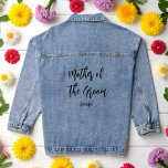 Moeder van de bruidegom bruiloft Vrijgezellenfeest Denim Jacket<br><div class="desc">Moeder van de bruidegom Denim jas voor bruiloft Vrijgezellenfeest met zwarte tekst. Meer producten met dit ontwerp zijn in het onderstaande collectie.</div>