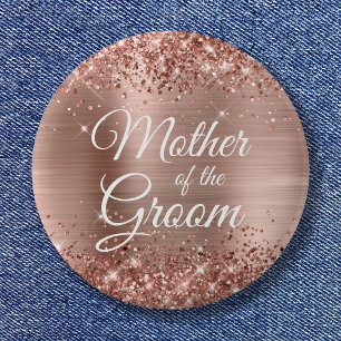 Moeder van de bruidegom glinsterende roze gouden f ronde button 5,7 cm